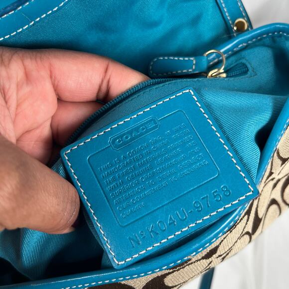 SOLD COACH Vintage Blue Studdd Crossbody Monogram Purse Gold Hardware - Picture 4 of 9